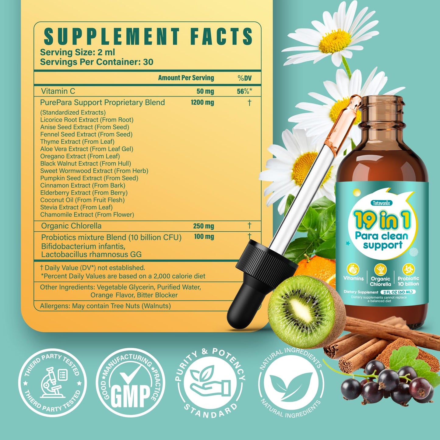 Tatavonix 19 in 1 Herbal Gut Cleanse Drops – Wormwood, Black Walnut, Chlorella 250mg, 10B Probiotics, Clove & Oregano – Liquid Detox Support for Adults & Kids, Alcohol-Free, 4oz TatavonixBuy Supplements Australia
