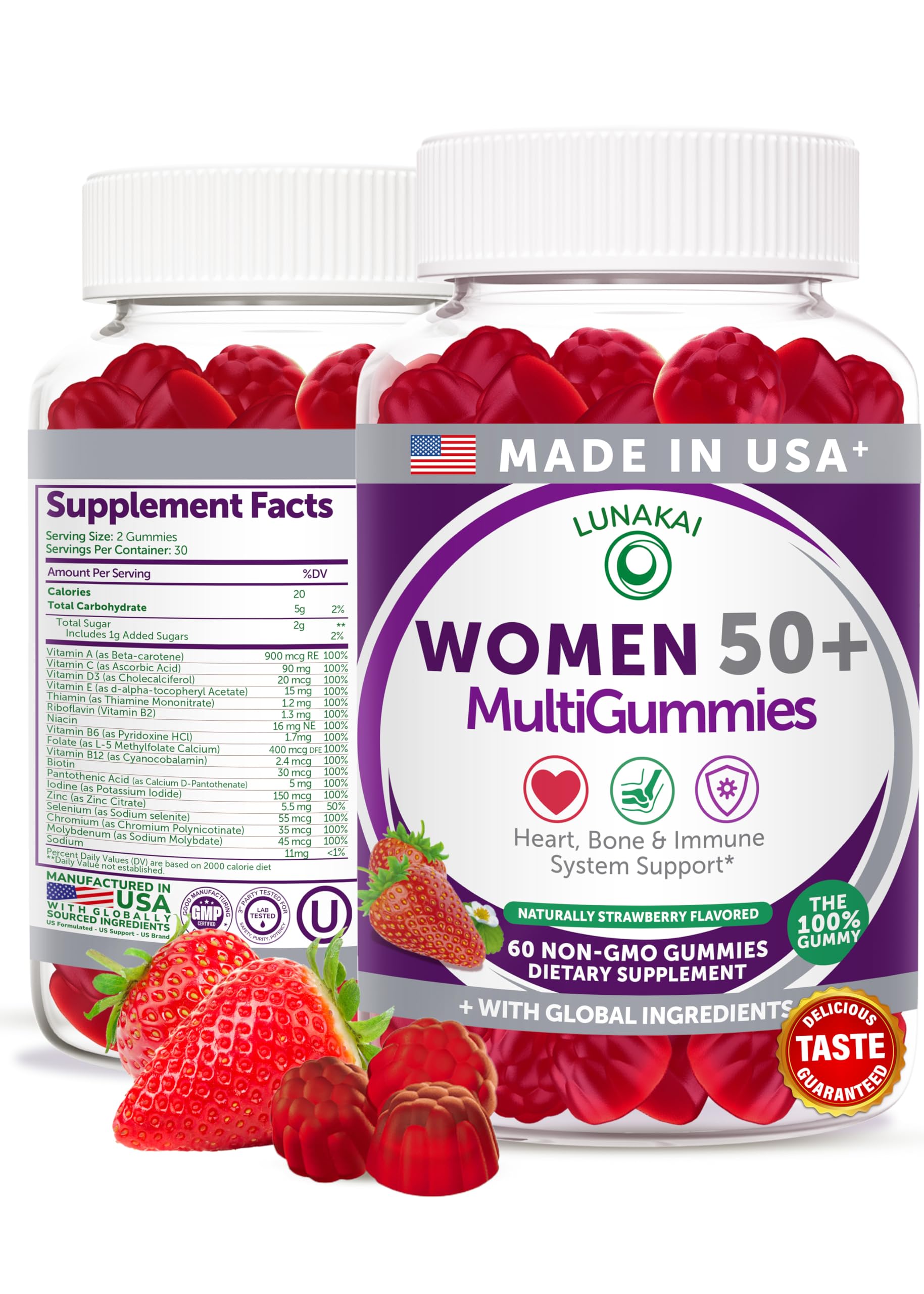 Lunakai USA Made 50 Plus Women's Multivitamin Gummies - Delicious Formula Enhanced with Essential Vitamins & Minerals for Health & Vitality - 60ct LunakaiBuy Supplements Australia