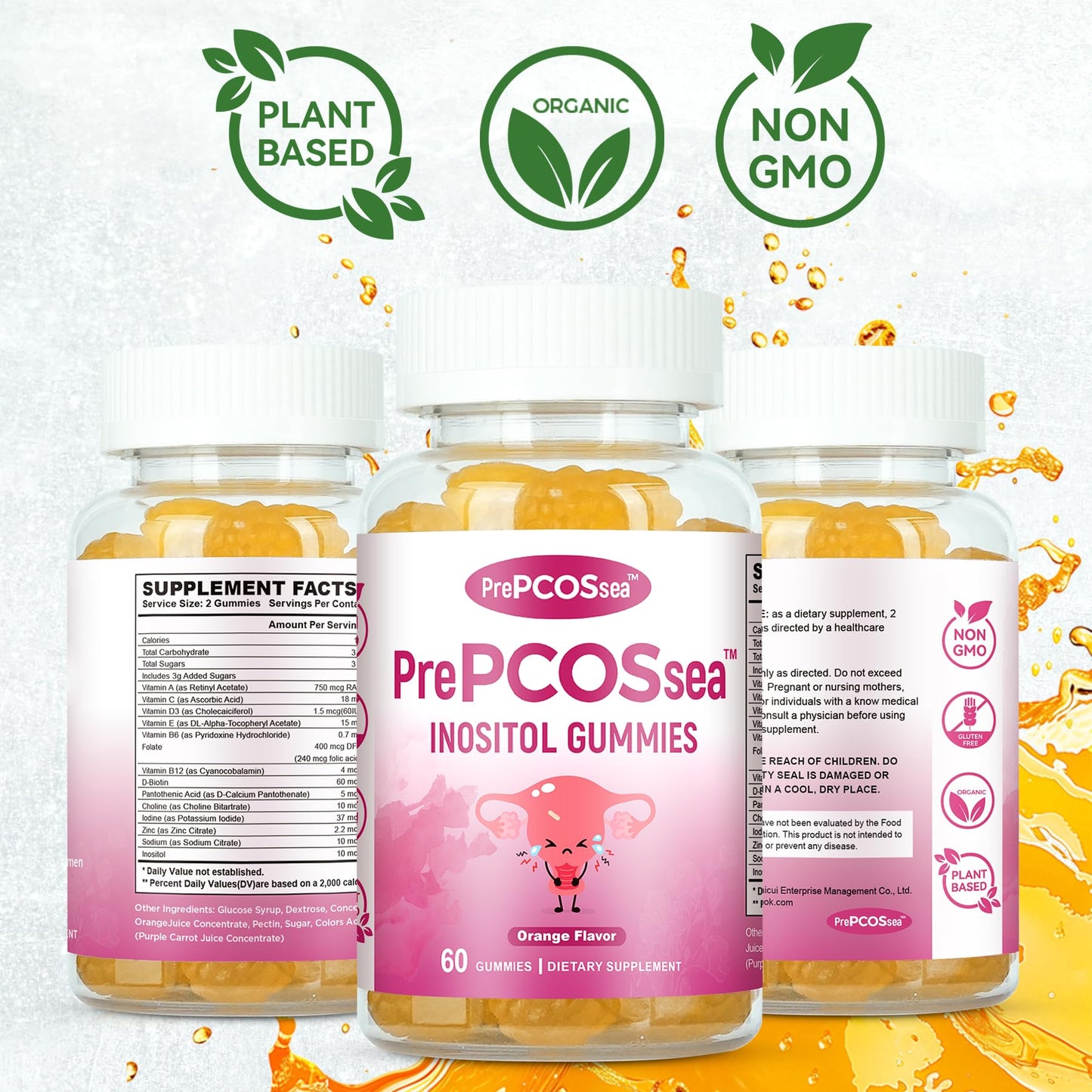 Feelherbs PrePCOSsea Inositol Gummies Vitamins, 2 Pack Orange Flavor Myo-Inositol Vitamin Gummies with Folate, B6, B12 & D-Biotin, 60 Count Soft Chews FeelherbsBuy Supplements Australia