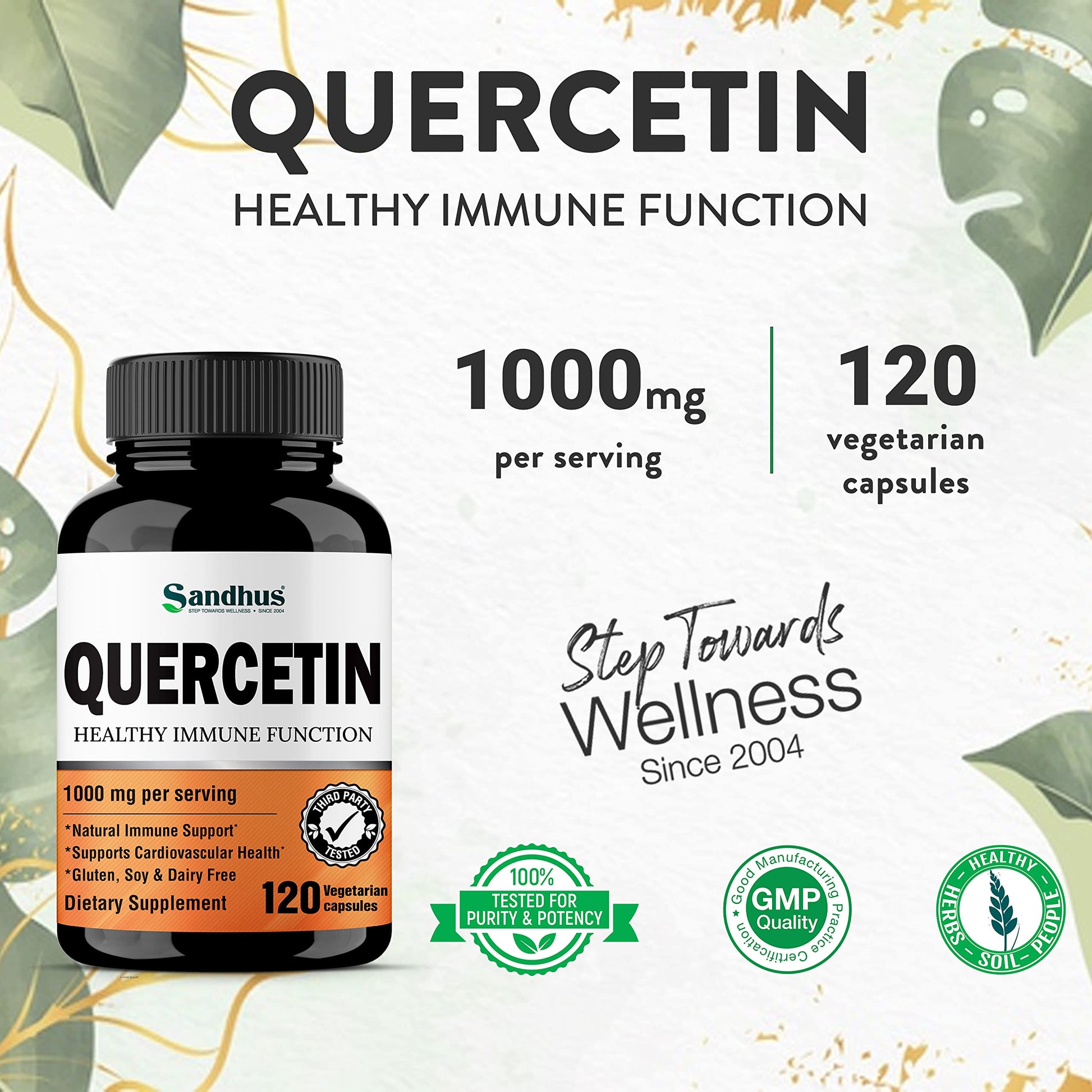 Sandhu's Quercetin 1000mg Per Serving 120 Count Vegetarian Capsules Bioflavonoids Sandhu'sBuy Supplements Australia