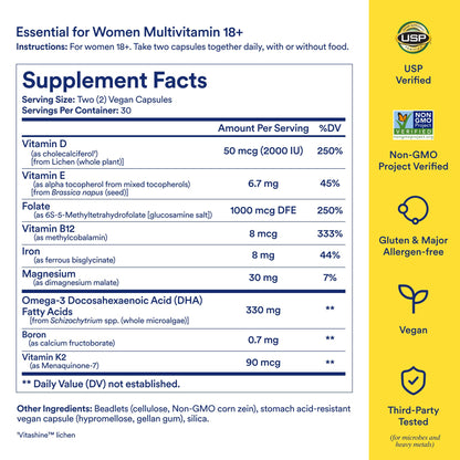 Ritual Multivitamin for Women 18+ with Vitamin D3 for Immune Support*, Vegan Omega 3 DHA, B12, Iron, Gluten Free, Non GMO, USP Verified, Mint RitualBuy Supplements Australia