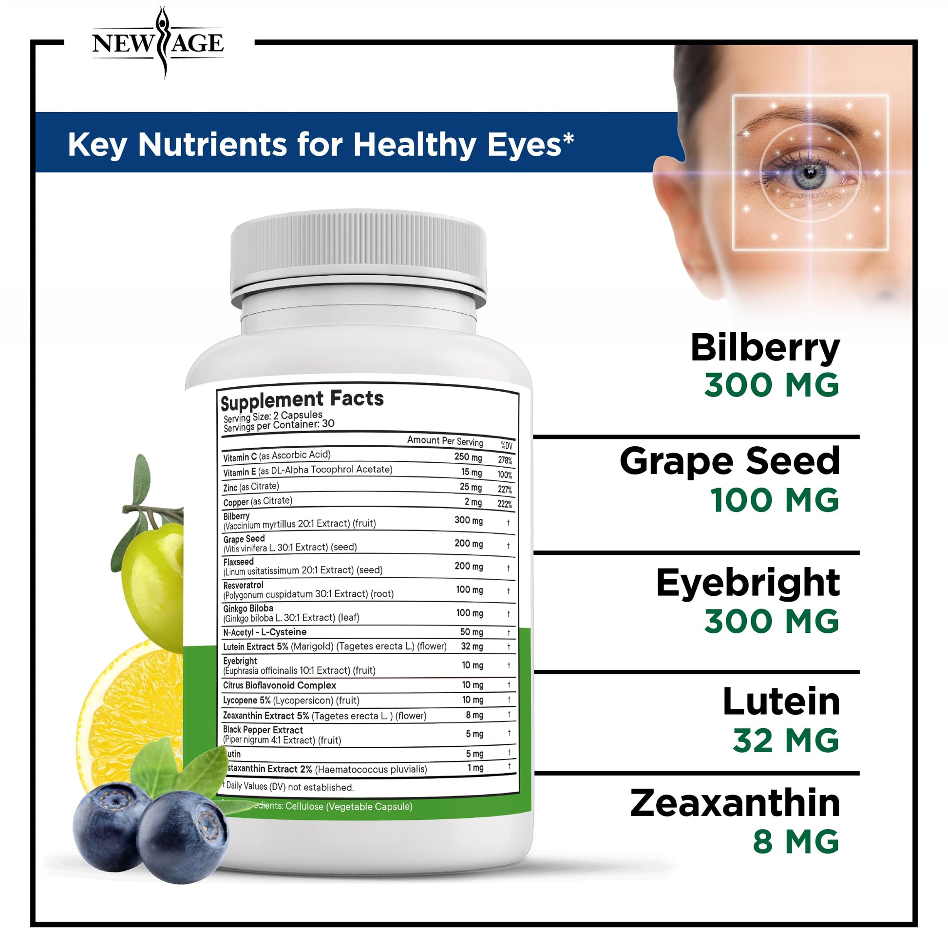 NEW AGE AREDS 2 Eye Vitamins - Lutein, Zeaxanthin, Bilberry, Astaxanthin Mineral Vision Supplement - 180 Count NEW AGEBuy Supplements Australia