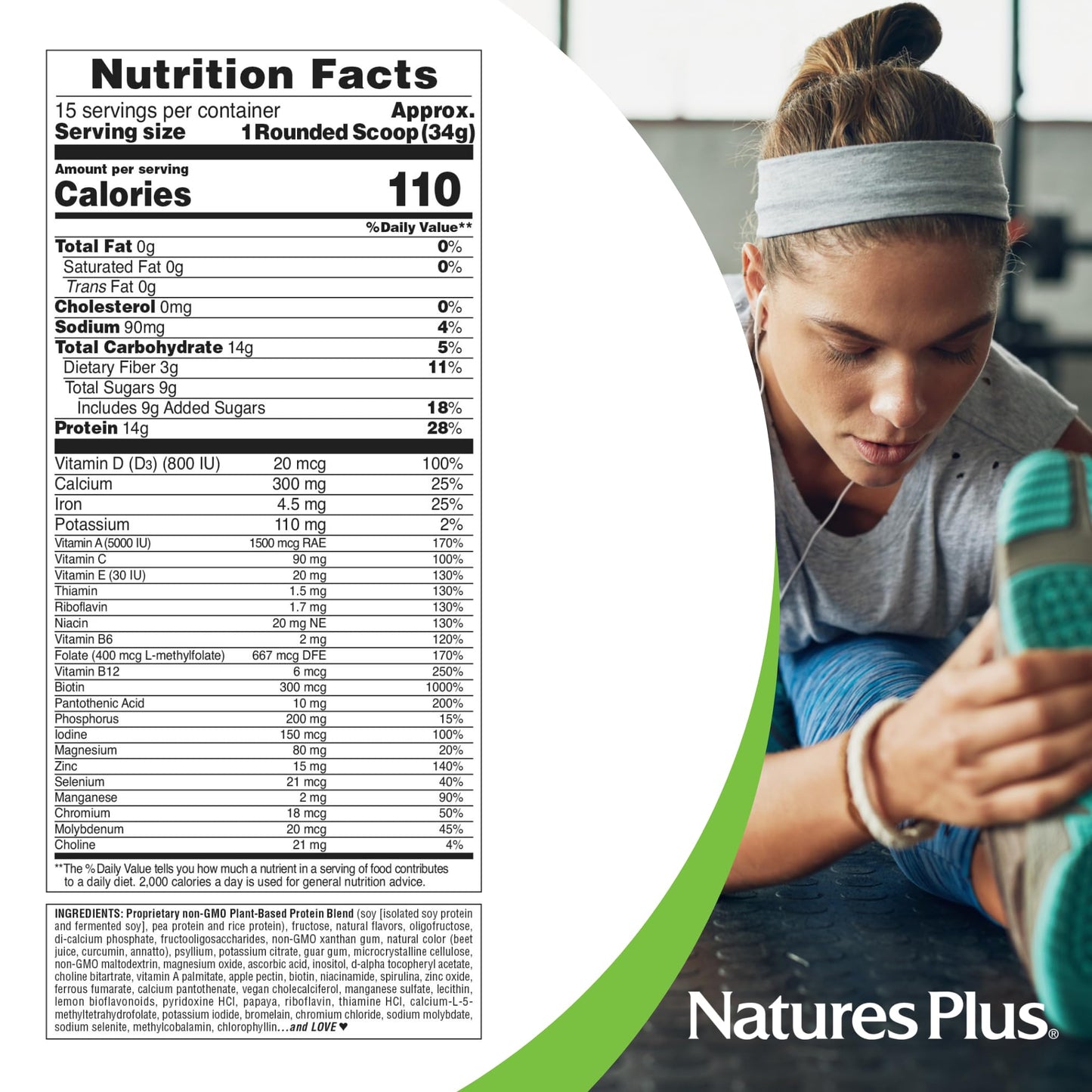 NaturesPlus SPIRU-TEIN, Peaches & Cream - 1.12 lb - Plant-Based Protein Powder - Vitamins & Minerals for Energy - Vegetarian, Gluten Free - 15 Servings NaturesPlusBuy Supplements Australia