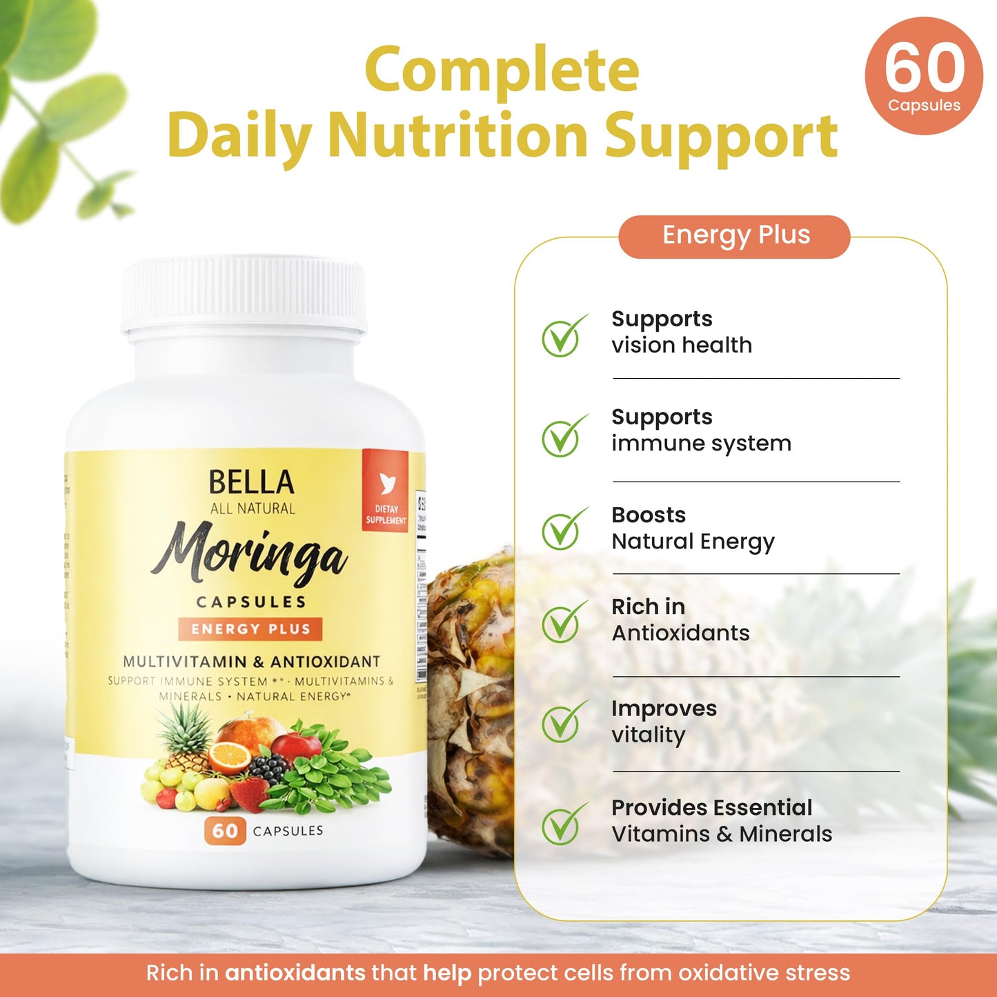 Bella All Natural Moringa Capsules 60 Count - Moringa Oleifera Leaf Supplement with Pomegranate & Elderberry Flavor, Pure Organic Moringa Capsules for Immune, Energy & Skin Health Support Bella All NaturalBuy Supplements Australia