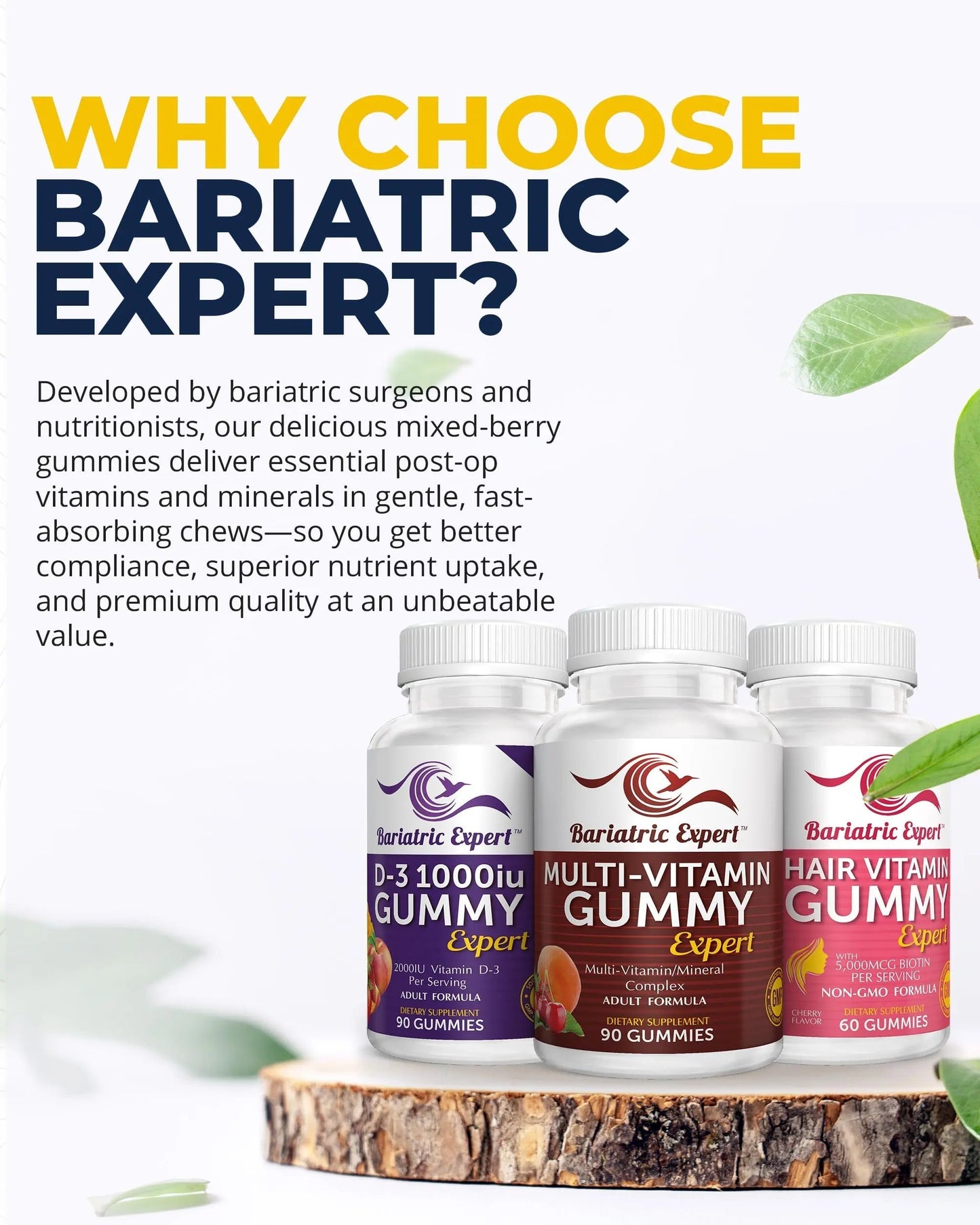 Bariatric Multivitamin 3 Pack, Multivitamin Gummy 90 Chews. - D3 Gummies 90 Chew - Hair Vitamin Gummy 60 Chews. Bariatric Food Expert