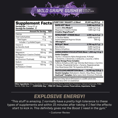 PMD Sports Ultra Pump Fuel Insanity - Pre Workout - Grape Gusher (30 Servings) Sports Omega Cuts Elite Thermogenic Fat Burner (90 Softgels)