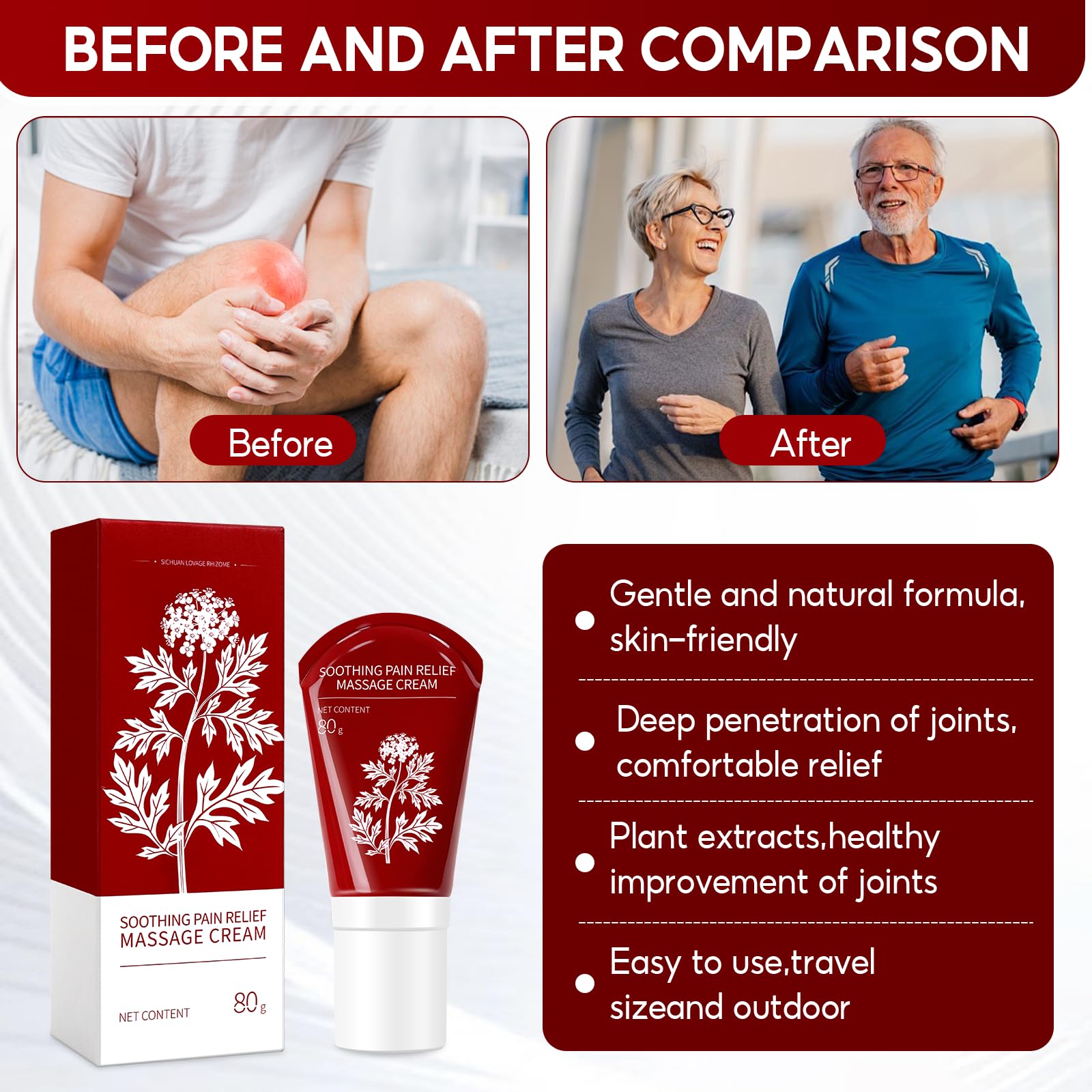 DoctorPro Soothing Massage Cream 80g Joint Relief Roll Muscle Comfort Non-Greasy Refreshing Formula for Knees, Lumbar, Neck, Back,Shoulders, Hands, and Feet, Menthol Gel DoctorProBuy Supplements Australia