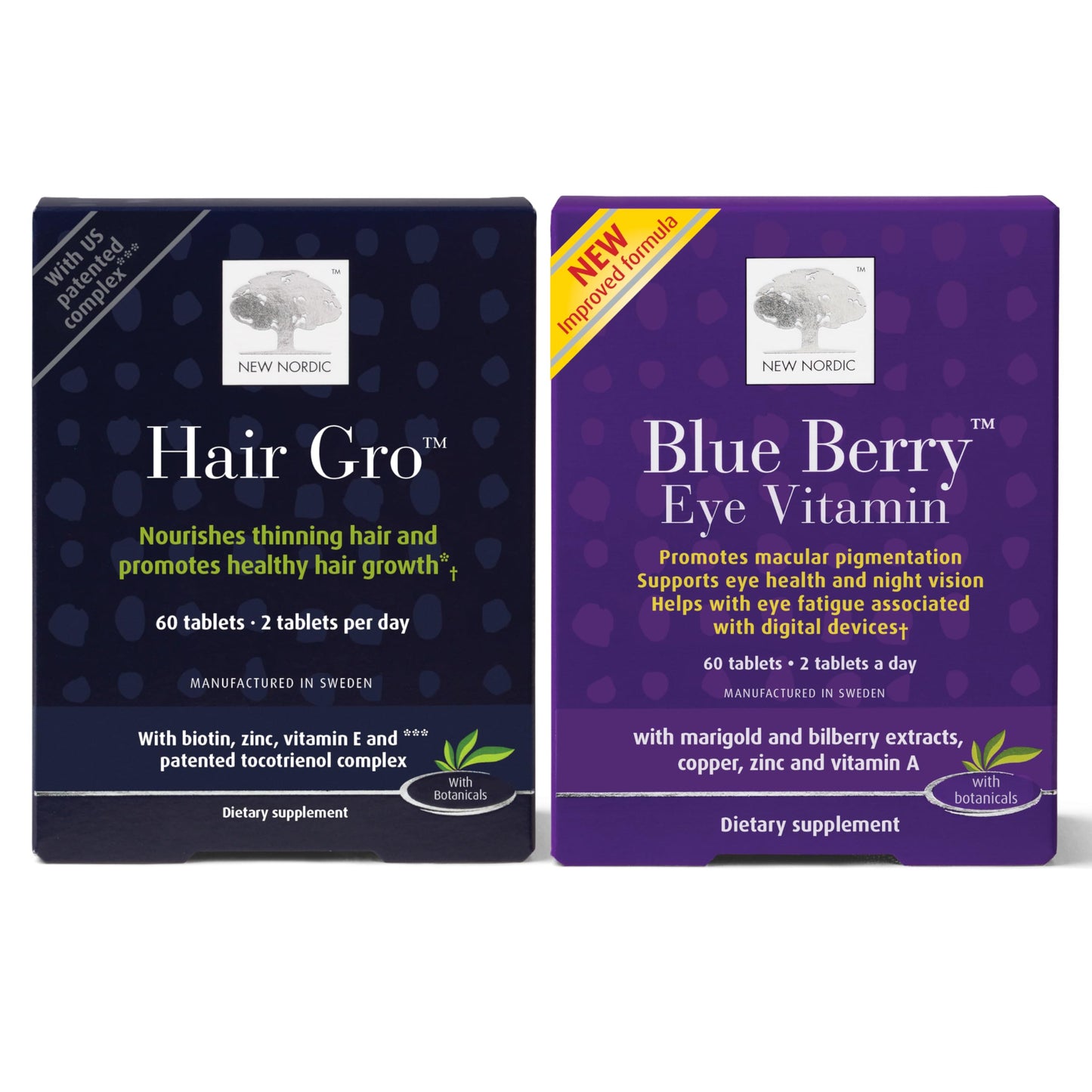 NEW NORDIC Hair & Eye Support Tablets Bundle, Hair GRO Natural Hair Growth and Blue Berry Eye Vitamin Supplements NEW NORDICBuy Supplements Australia