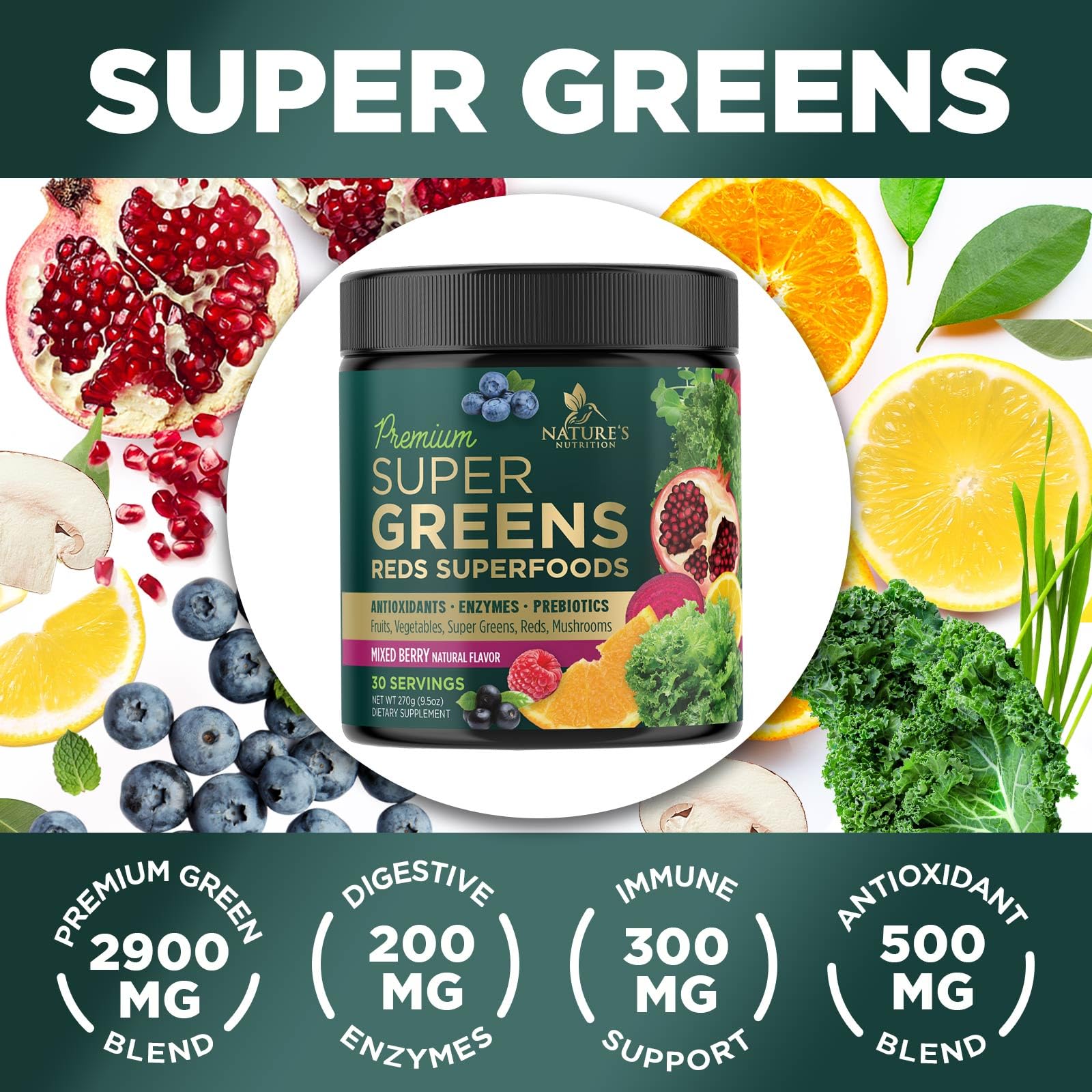 Greens Superfood Powder Supplement - Super Green Smoothie Mix Blend with Spirulina Nature's NutritionBuy Supplements Australia