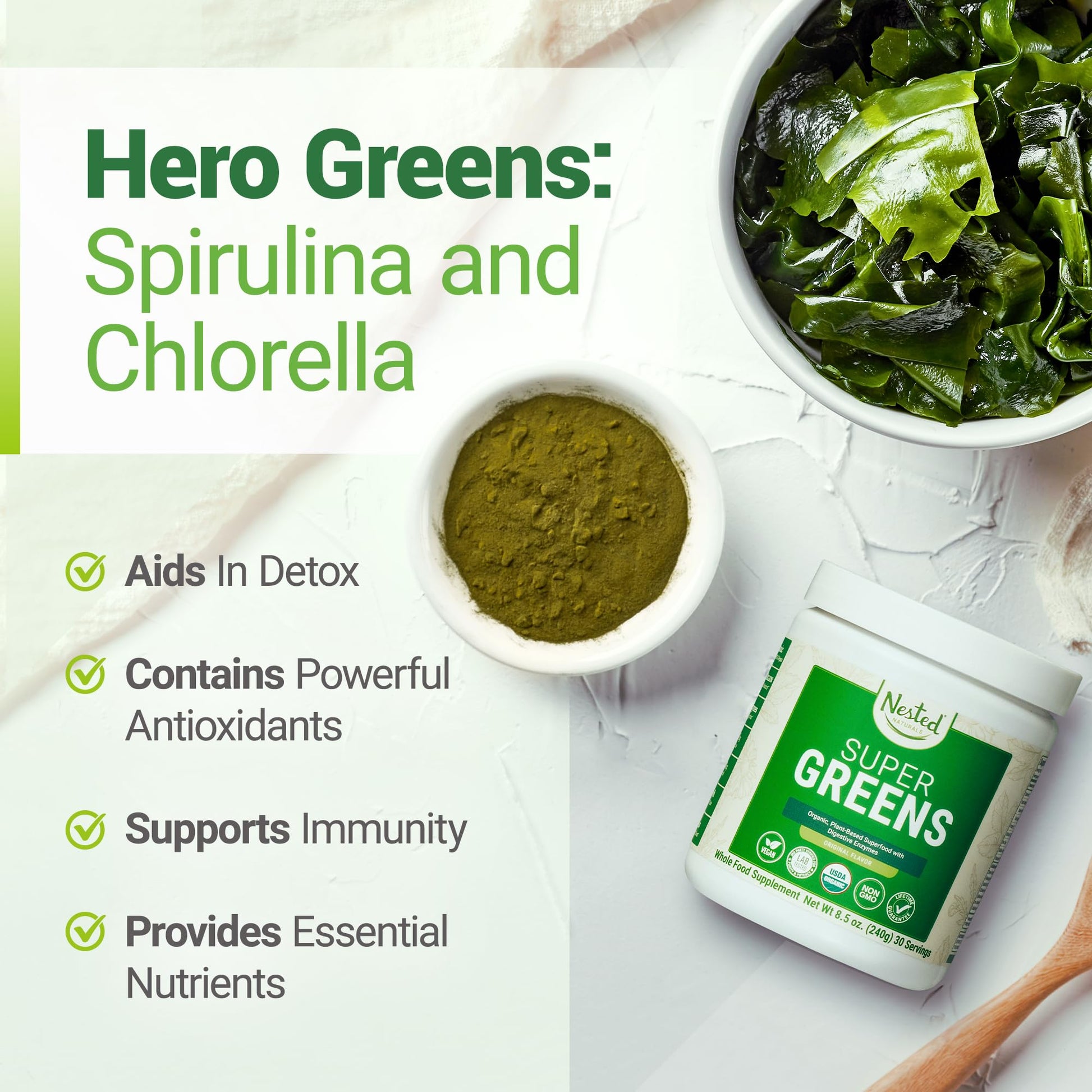 Super Greens Daily Greens Superfood Powder - Certified USDA Organic Green Powder Nested NaturalsBuy Supplements Australia