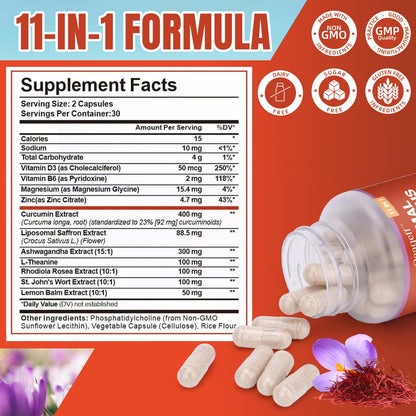 Oeaqeff Liposomal Saffron Supplements -11 in 1 100% Pure Saffron Extract 88.5 mg Maximum Absorption for Mood, Energy & Vision,Vegan, Non-GMO - 60 Vegan Capsules (1) OeaqeffBuy Supplements Australia