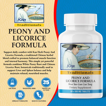 Kan Herbs Company Peony & Licorice Formula Tablets – Traditional Chinese Herbal Blend with White Peony Root & Chinese Licorice to Support Liver Balance, Muscle Comfort & Digestive Harmony, 60 Tablets Kan HerbBuy Supplements Australia