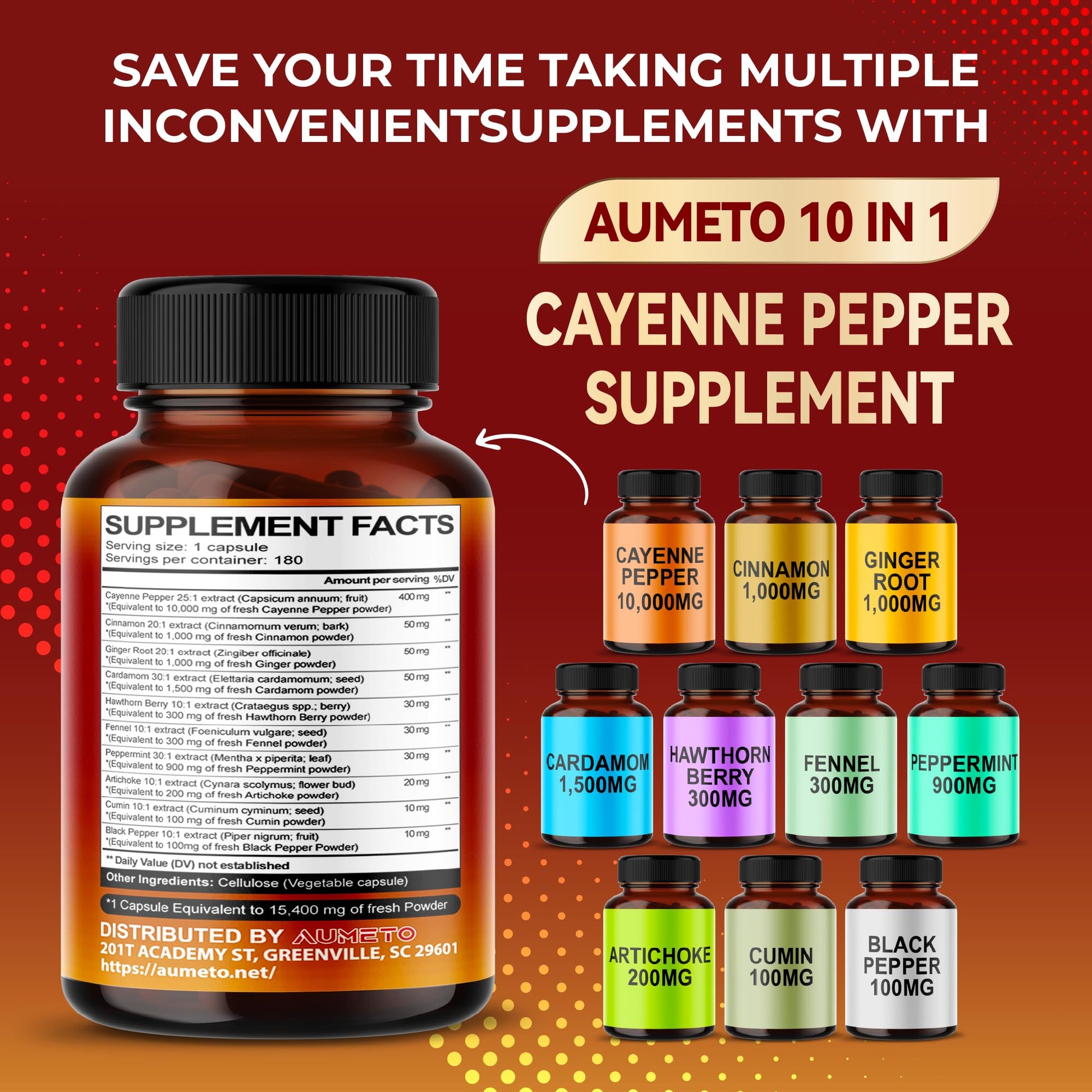 AUMETO Cayenne Pepper 15,400mg Ultra Complex with Cinnamon, Ginger Root, Cardamom AUMETOBuy Supplements Australia