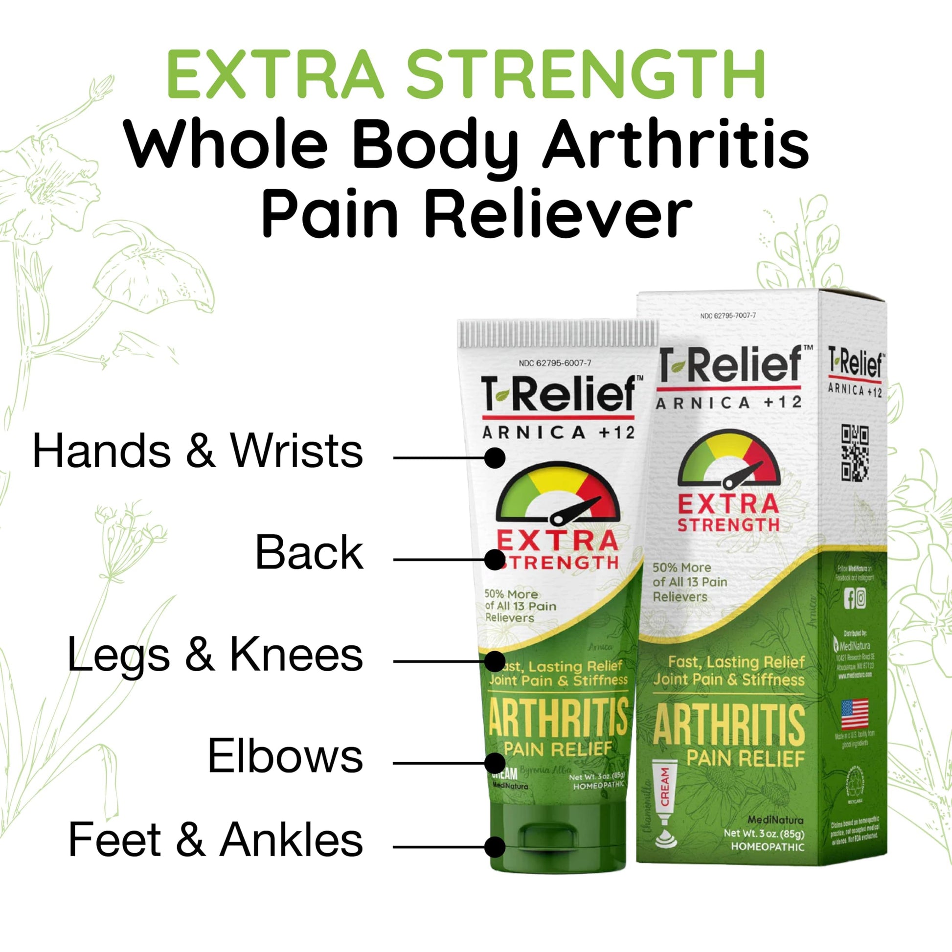 T-Relief Extra Strength Arthritis Cream Arnica +12 Pain Relieving Natural Medicines Help Soothe Soreness Stiffness Aches & Pains in Joints Naturally - 3 oz MediNaturaBuy Supplements Australia