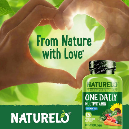 NATURELO One Daily Multivitamin for Men 50+, 120 Capsules One Daily Multivitamin for Women 50+ (Iron Free), 120 Capsules - 4 Month Supply Bundle NATURELO
