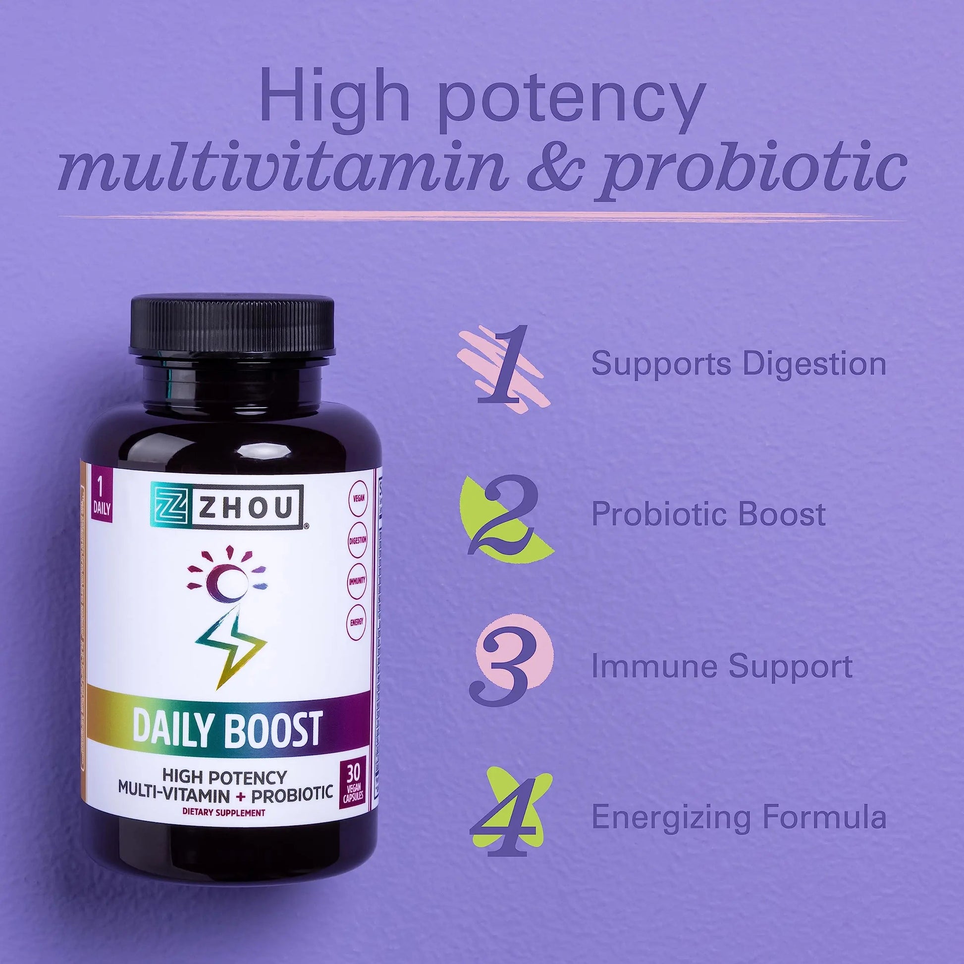 Zhou Daily Boost - Probiotic Multivitamin for Women & Men, Immune Support, Antioxidant & Eye Health Supplement with Vitamin A, Vitamin C ZHOUBuy Supplements Australia