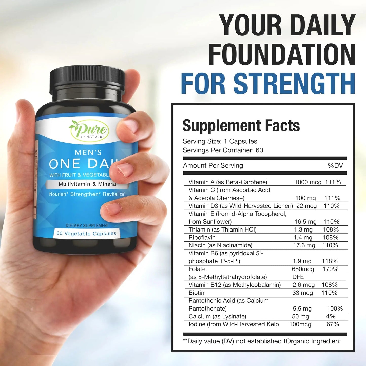 Pure By Nature One-Daily Multivitamin for Men, Immune Support Supplement with Non-GMO Ingredient, Vitamin & Minerals for Energy, 60 Veggie Capsules Pure By NatureBuy Supplements Australia