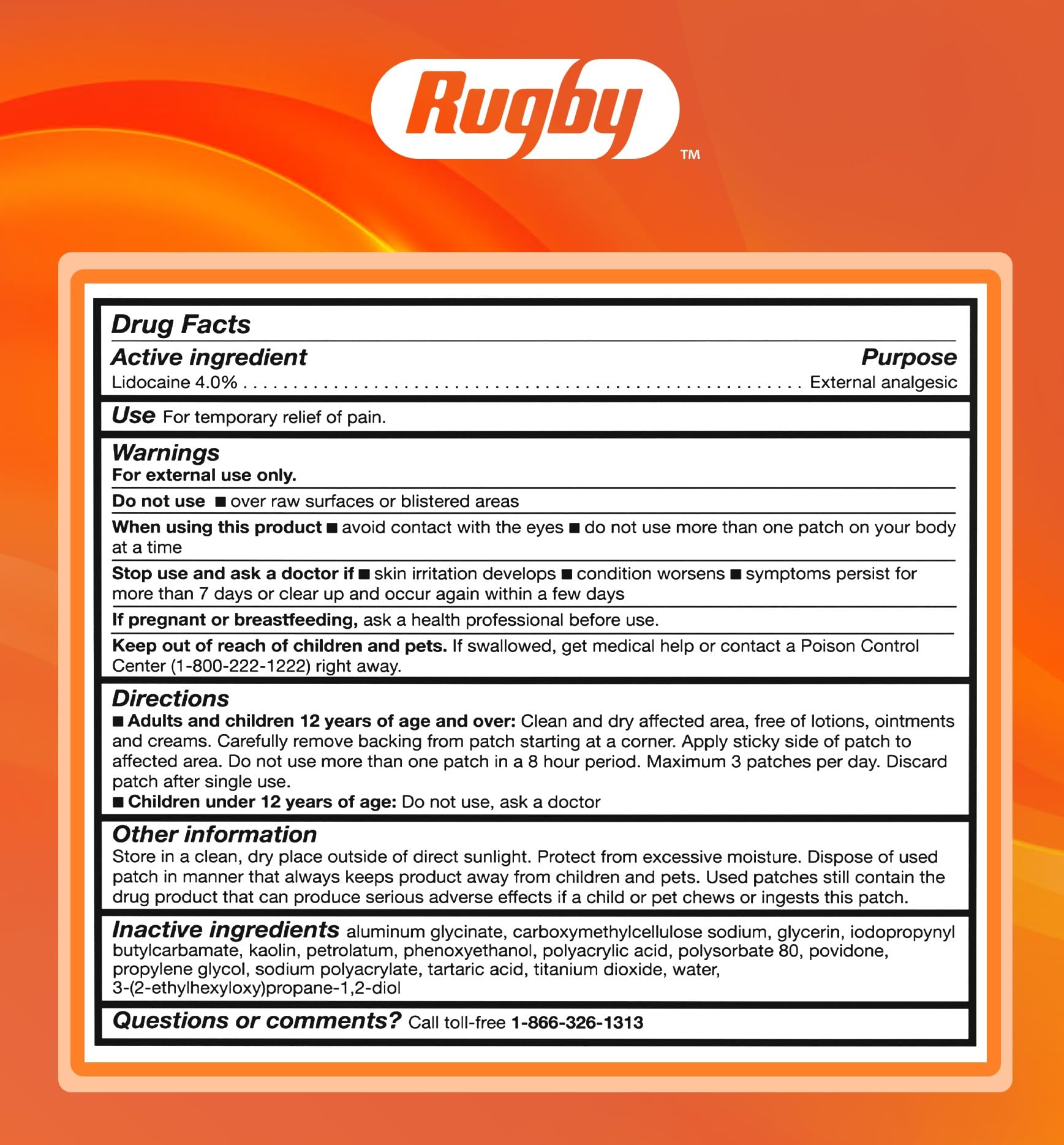 Rugby Maximum Strength 4% Lidocaine Pain Relief Patch- External Analgesic - Flexible Fabric, Fragrance-Free - Temporarily Relieves Pain - 100 Patches (10 cm x 14 cm Each) RUGBY LABORATORIESBuy Supplements Australia