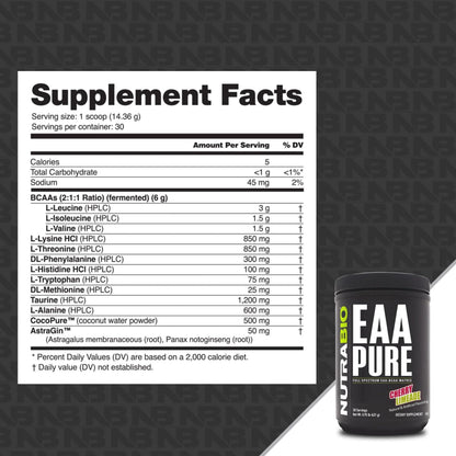 NutraBio – EAA Pure – 9 Amino Acids – Muscle Repair and Recovery, 30 Servings, Cherry Limeade – Pre or Post Workout – All Day Recovery NutraBioBuy Supplements Australia