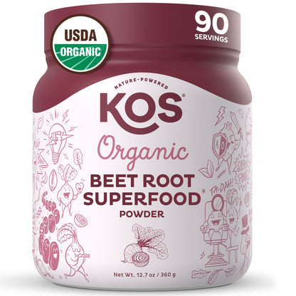 KOS Organic Beet Root Powder - USDA Certified, Nitric Oxide Booster, Non-GMO, Gluten 