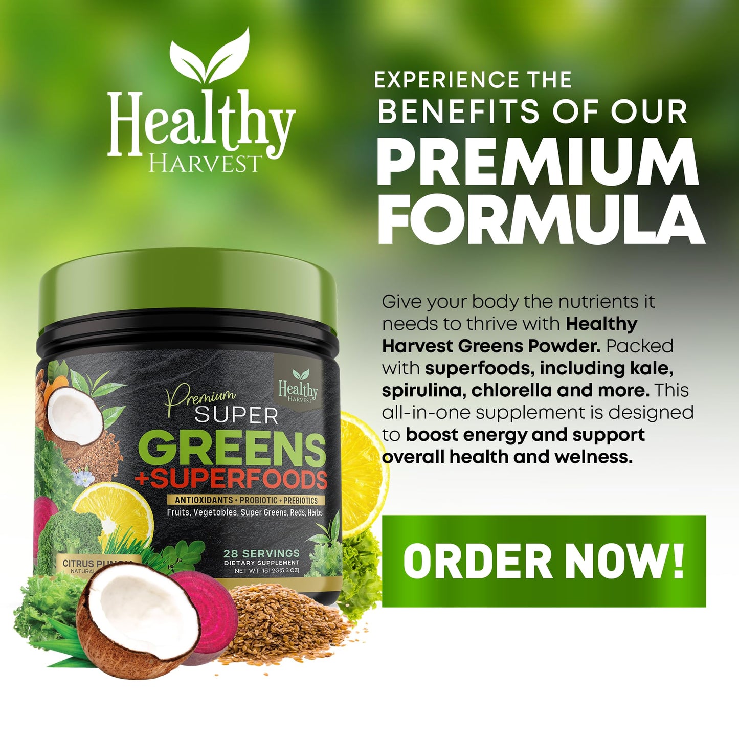 Greens Powder Superfood Supplement - Super Green Reds Smoothie Mix Blend with Spirulina Healthy Harvest NutritionBuy Supplements Australia