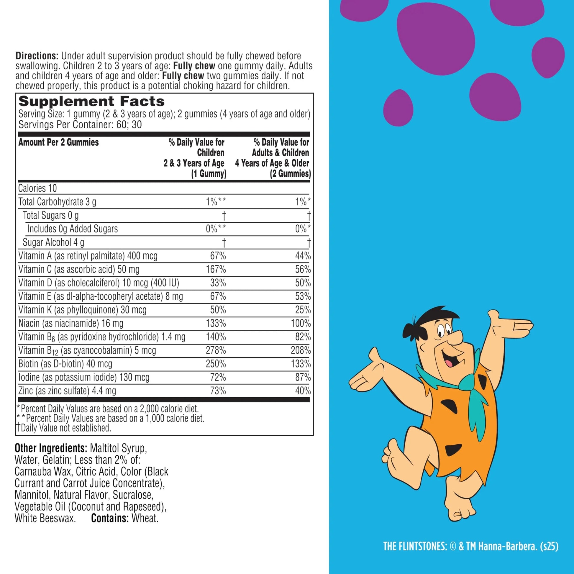 Flintstones Multivitamins for Kids, Sugar Free Kids Multivitamin Gummies, with Vitamins A, C, E, B6 & B12, Raspberry Flavored Gummy Vitamins, 60 Count Flintstones Vitamins