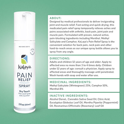 Kalaya Pain Relief Spray - Fast-Acting, Quick-Drying Muscle Rub for Joint Pain Relief and Muscle Pain - with Eucalyptus, Menthol, Methyl Salicylate, Camphor - Ideal for Easing Back Pain - 2 oz Kalaya NaturalsBuy Supplements Australia