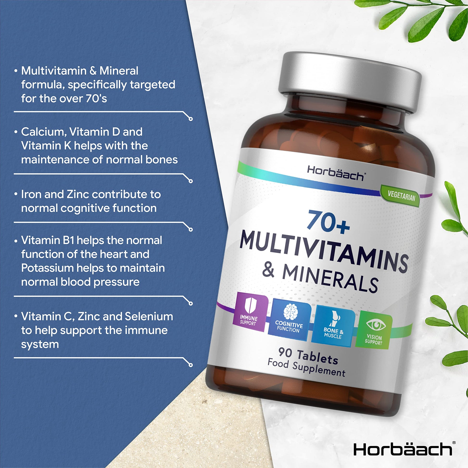 Multivitamin 70 Plus Tablets | 90 Count | with Essential Vitamins and Minerals | for Men and HorbäachBuy Supplements Australia