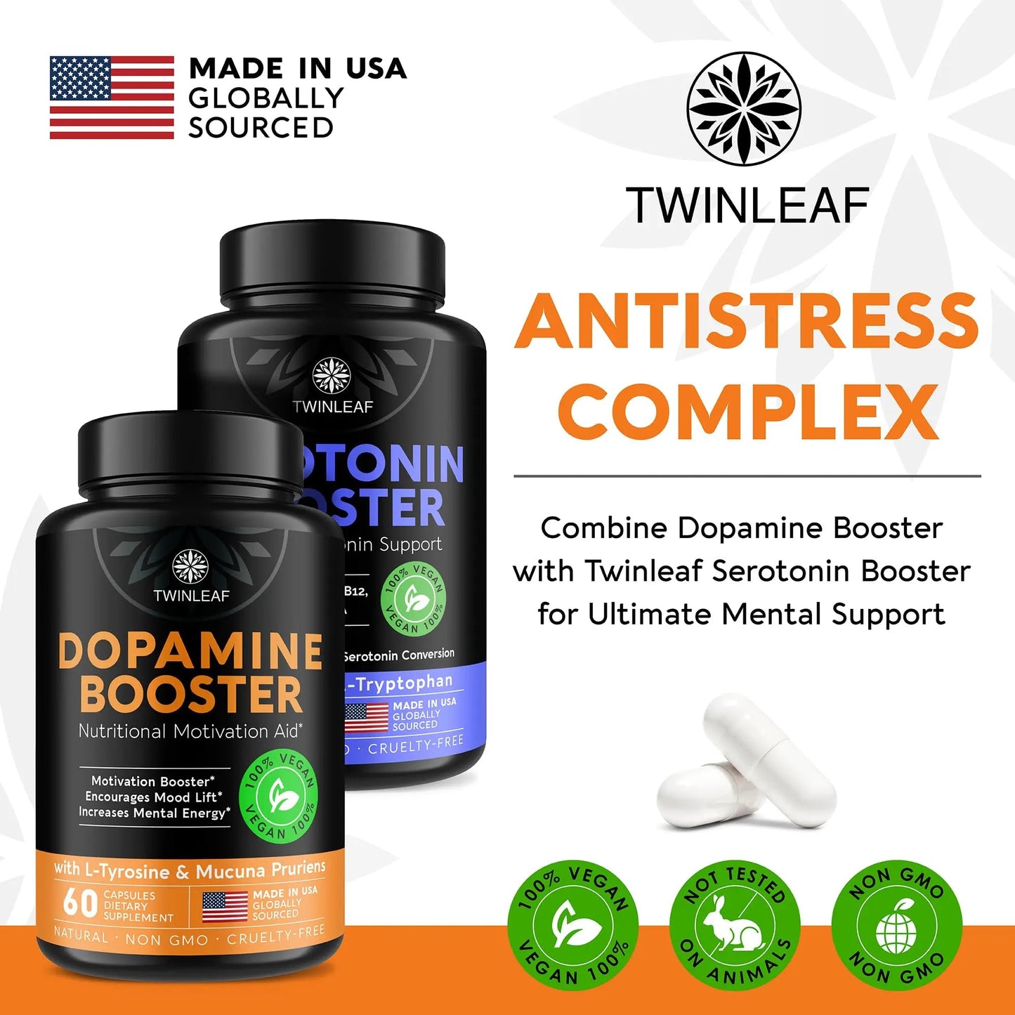 TWINLEAF Dopamine Brain Support Supplement, 1000 mg Blend - Made in USA - with DMAE, Vitamin B12 and L-Tyrosine TWINLEAFBuy Supplements Australia