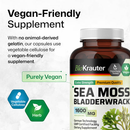 BIO KRAUTER® 2-in-1 Sea Moss for Thyroid Support - Vegan Bladderwrack & Sea Moss Capsules for Women & Men - Natural Сhondrus Сrispus Seaweed Supplement 1600 mg - 125 Days of Supply, Non-GMO BIO KRAUTERBuy Supplements Australia