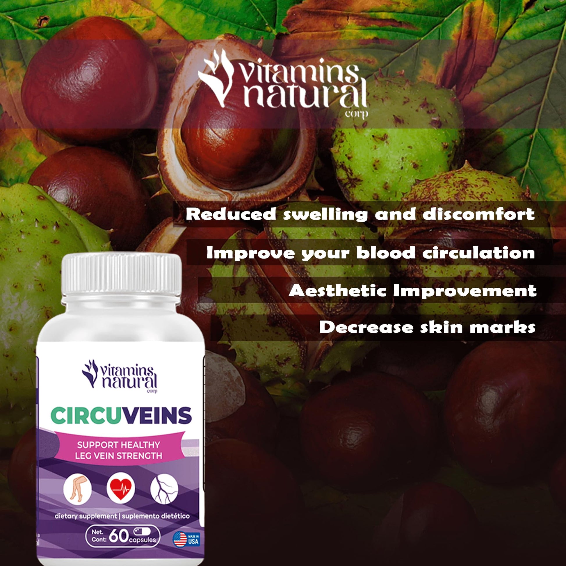 VITAMINS NATURAL CORP. CircuVeins Varicose Veins Support for Legs Capsules – Organic Vein Health Supplement with Horse Chestnut Grape Extract and Cayenne Pepper – 60 Capsules VITAMINS NATURAL CORPBuy Supplements Australia