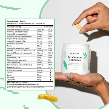 CorneaCare Vitamins and Minerals | Multivitamin for Vision & Health | Dry Eye Supplements | 60 Tablets CorneaCare