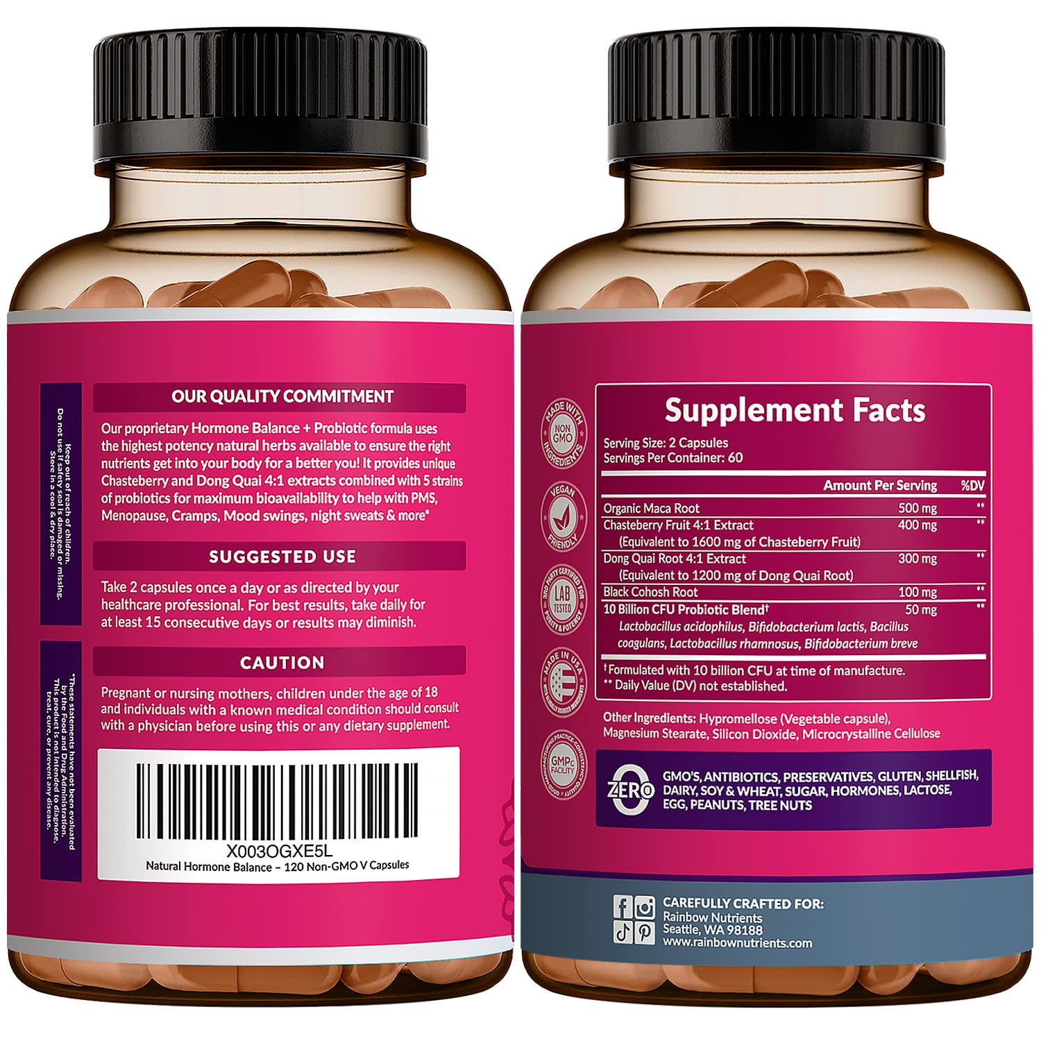 Hormone Balance + Probiotics for Women (3450mg) Natural Relief for Menopause Rainbow Nutrients, LLCBuy Supplements Australia