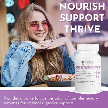 TJ Nutrition Digestive Enzymes for Sensitive Stomachs - Supports Vagus Nerve, Vegetarian Pancreatic Support, Timed Release Formula for Optimal Gut Health, Enhances Food Digestion & Gut Flora TJ NutritionBuy Supplements Australia