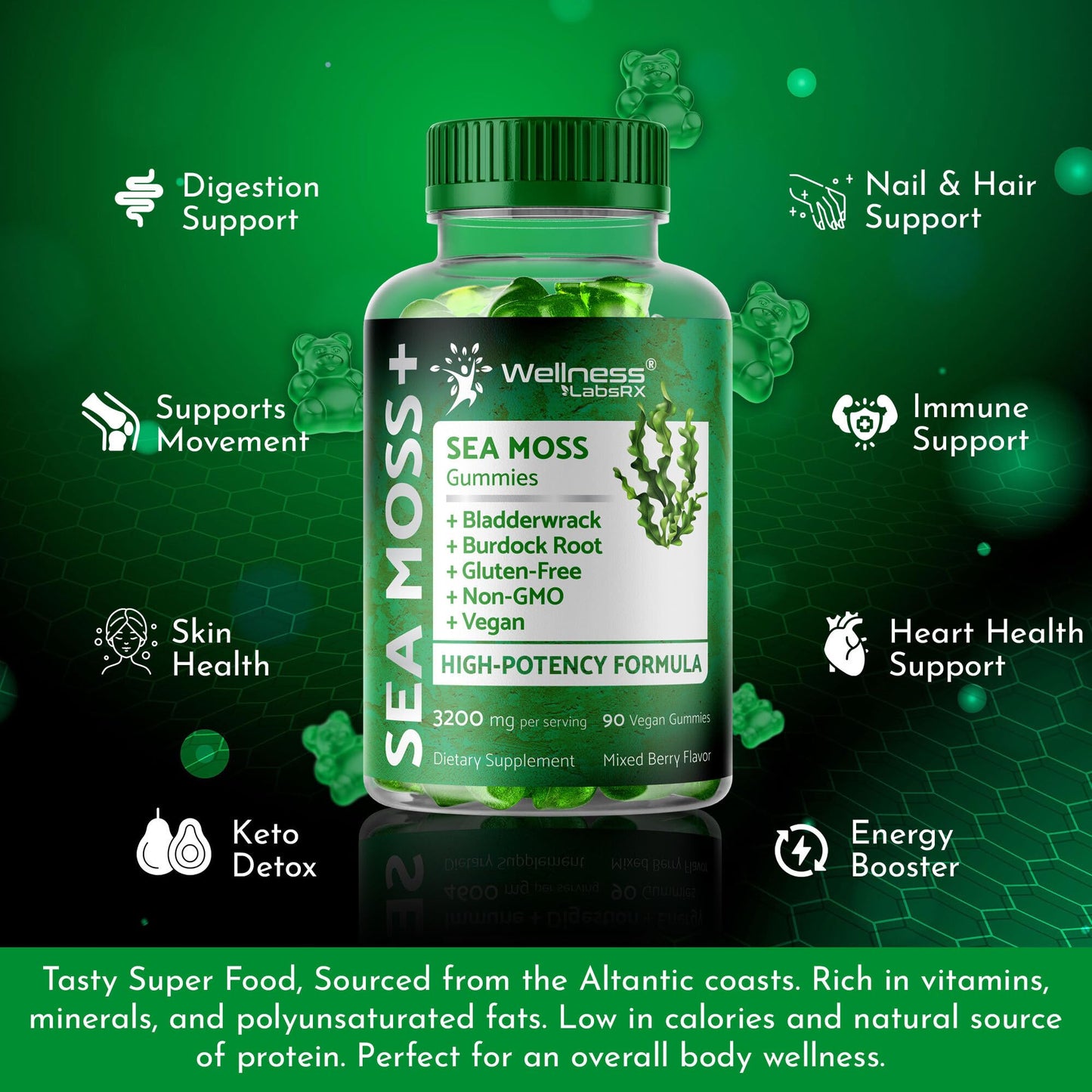 WELLNESS LABSRX Sea Moss Gummies, 3200mg Irish Sea Moss Mixed Berry Flavor with Maximum Potency Bladderwrack and Burdock Root - Supports Skin, Energy and Immunity - 90 Count WELLNESS LABSRXBuy Supplements Australia