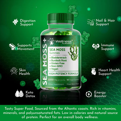 WELLNESS LABSRX Sea Moss Gummies, 3200mg Irish Sea Moss Mixed Berry Flavor with Maximum Potency Bladderwrack and Burdock Root - Supports Skin, Energy and Immunity - 90 Count WELLNESS LABSRXBuy Supplements Australia