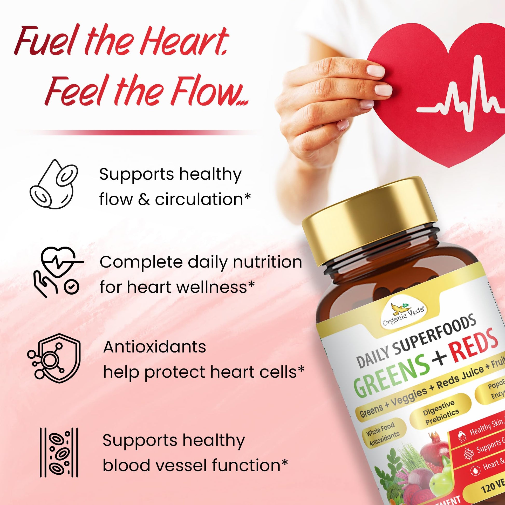 Organic Veda Super Greens & Reds Capsules - Organic Superfoods, Daily Greens, Red Juice, Fruits & Vegetables Supplement - Papaya Enzymes, Digestive Herbs, Bromelain, Antioxidants - 120 Veggie Capsules Organic VedaBuy Supplements Australia