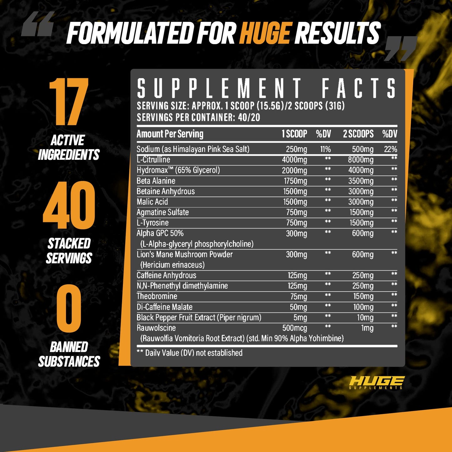 Huge Supplements Wrecked Pre-Workout Powder, 30G+ Ingredients Per Serving to Boost Huge SupplementsBuy Supplements Australia