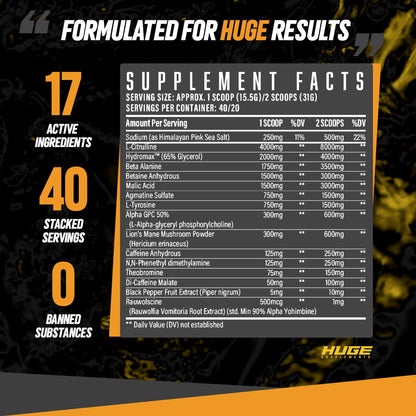 Huge Supplements Wrecked Pre-Workout Powder, 30G+ Ingredients Per Serving to Boost Huge SupplementsBuy Supplements Australia