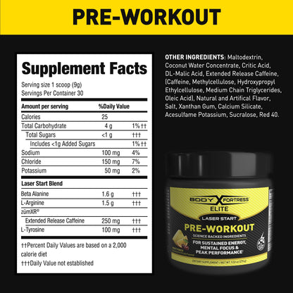 Body Fortress Elite Laser Start Pre-Workout Powder,ZümXR Caffeine for Sustained Energy Body FortressBuy Supplements Australia