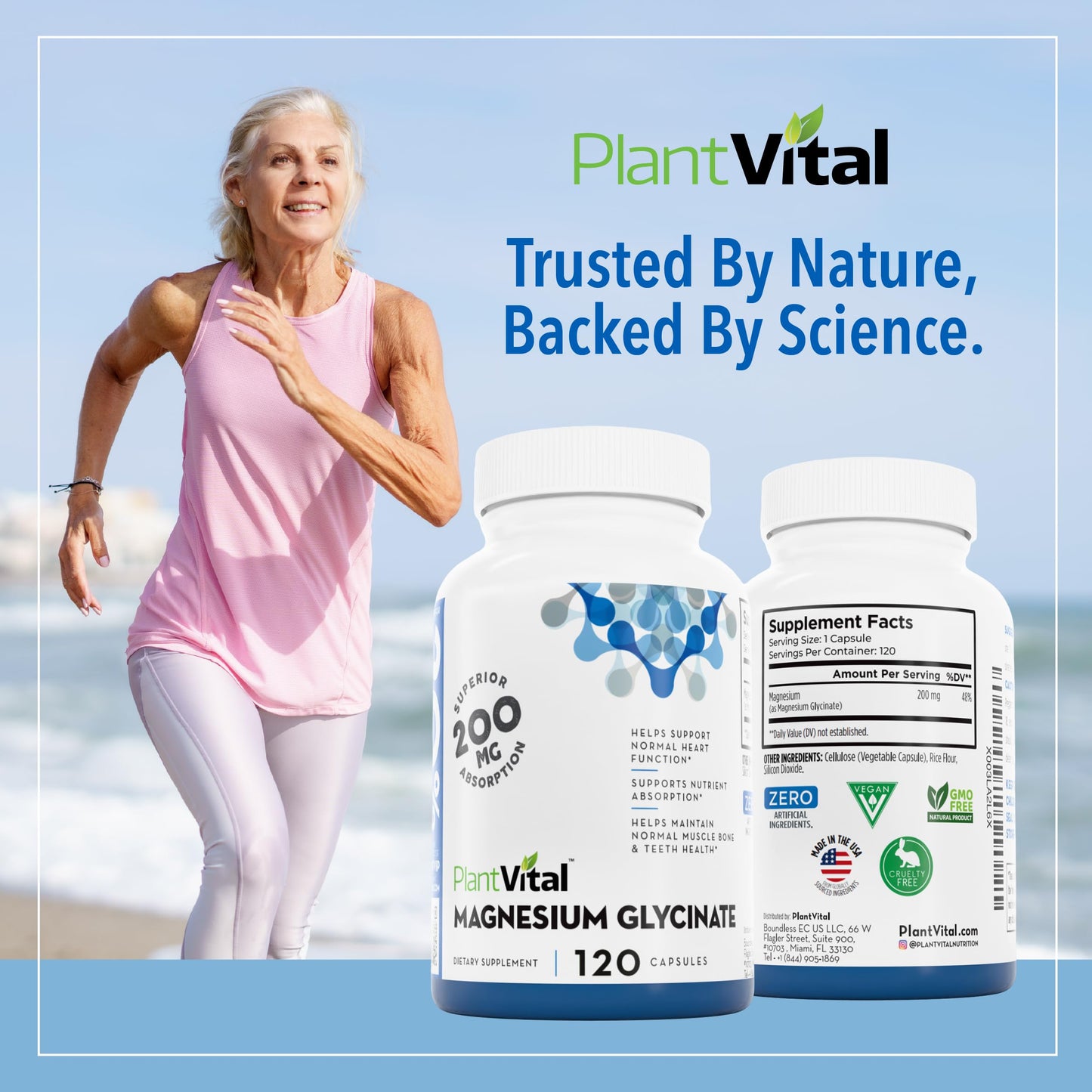 PlantVital Magnesium Glycinate 200mg - Supports Restful Sleep, Muscle & Nerve Function, Normal Heart & Bone Health - Feel Calm & Relax - Vegan, Third Party Tested, Gluten Free, Non-GMO - 120 Capsules PlantvitalBuy Supplements Australia