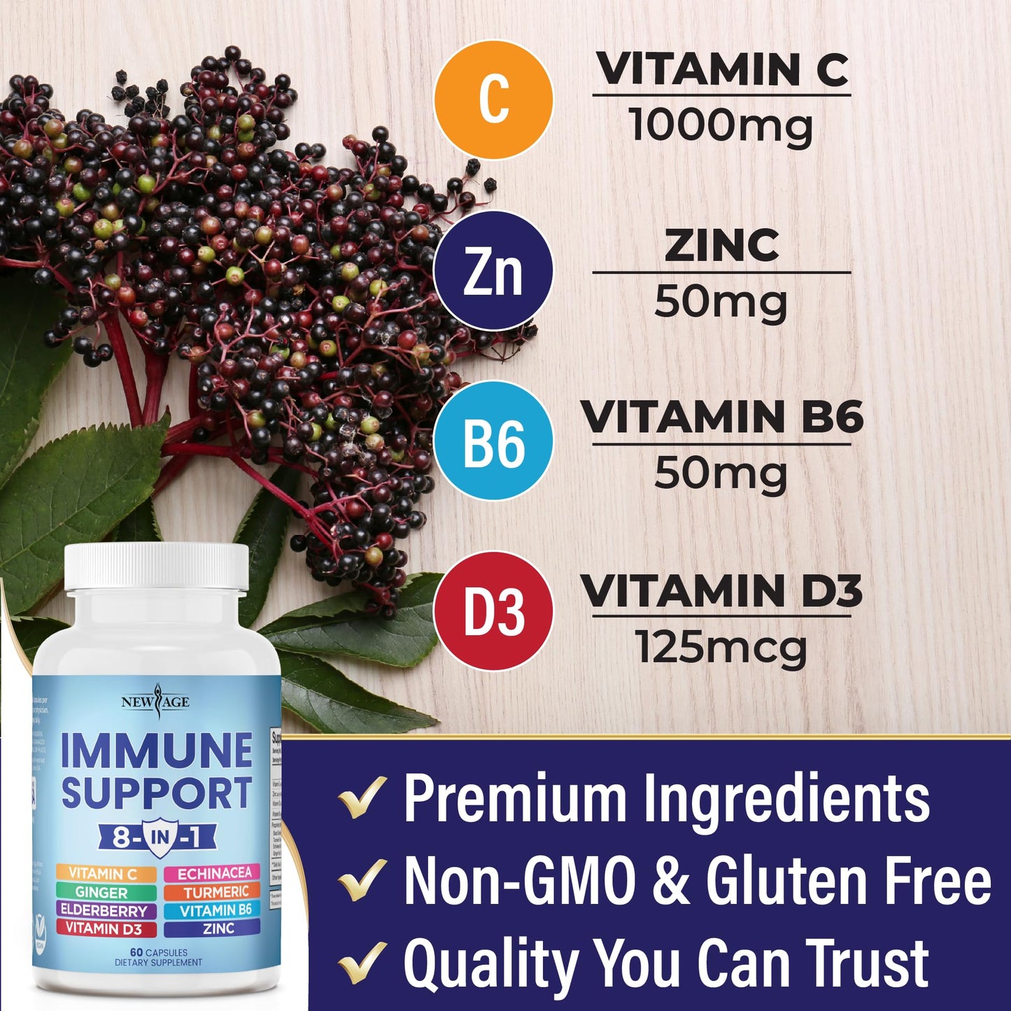NEW AGE 8 in 1 Immune Support Booster Supplement with Echinacea, Vitamin C NEW AGEBuy Supplements Australia