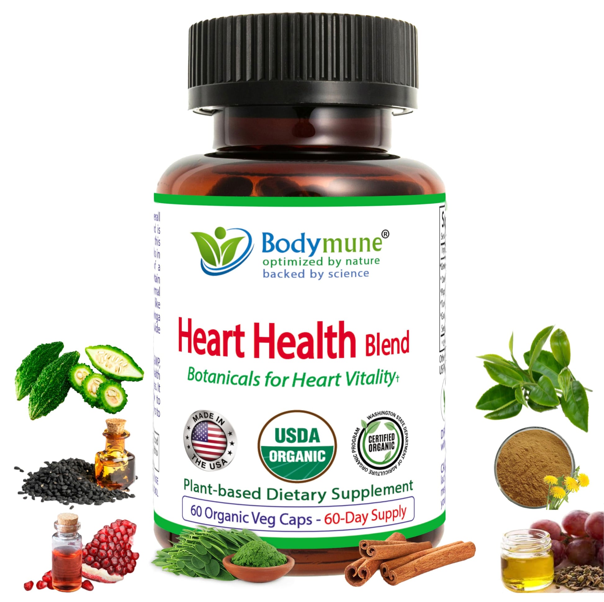 Bodymune Heart Health Blend Cholesterol Support – Organic Cardiovascular & Circulation Supplement – with Green Tea, Pomegranate & Black Seed Oil – 66 Capsules – USDA Organic, Vegan BodymuneBuy Supplements Australia