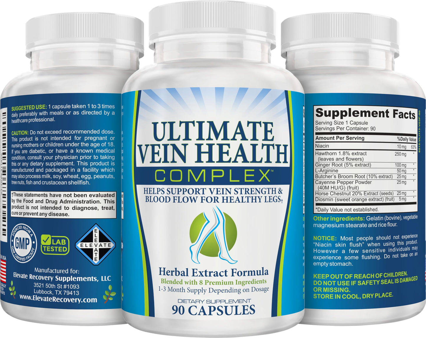 8-in-1 Vein & Leg Health Circulation Support Supplements | Leg + Vein Formula | Circulatory Support Supplement | 1-Month Supply | 90 Capsules Elevate Recovery SupplementsBuy Supplements Australia