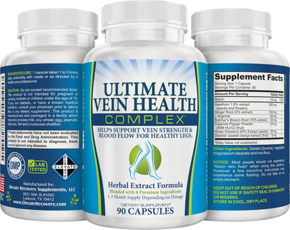 8-in-1 Vein & Leg Health Circulation Support Supplements | Leg + Vein Formula | Circulatory Support Supplement | 1-Month Supply | 90 Capsules Elevate Recovery SupplementsBuy Supplements Australia