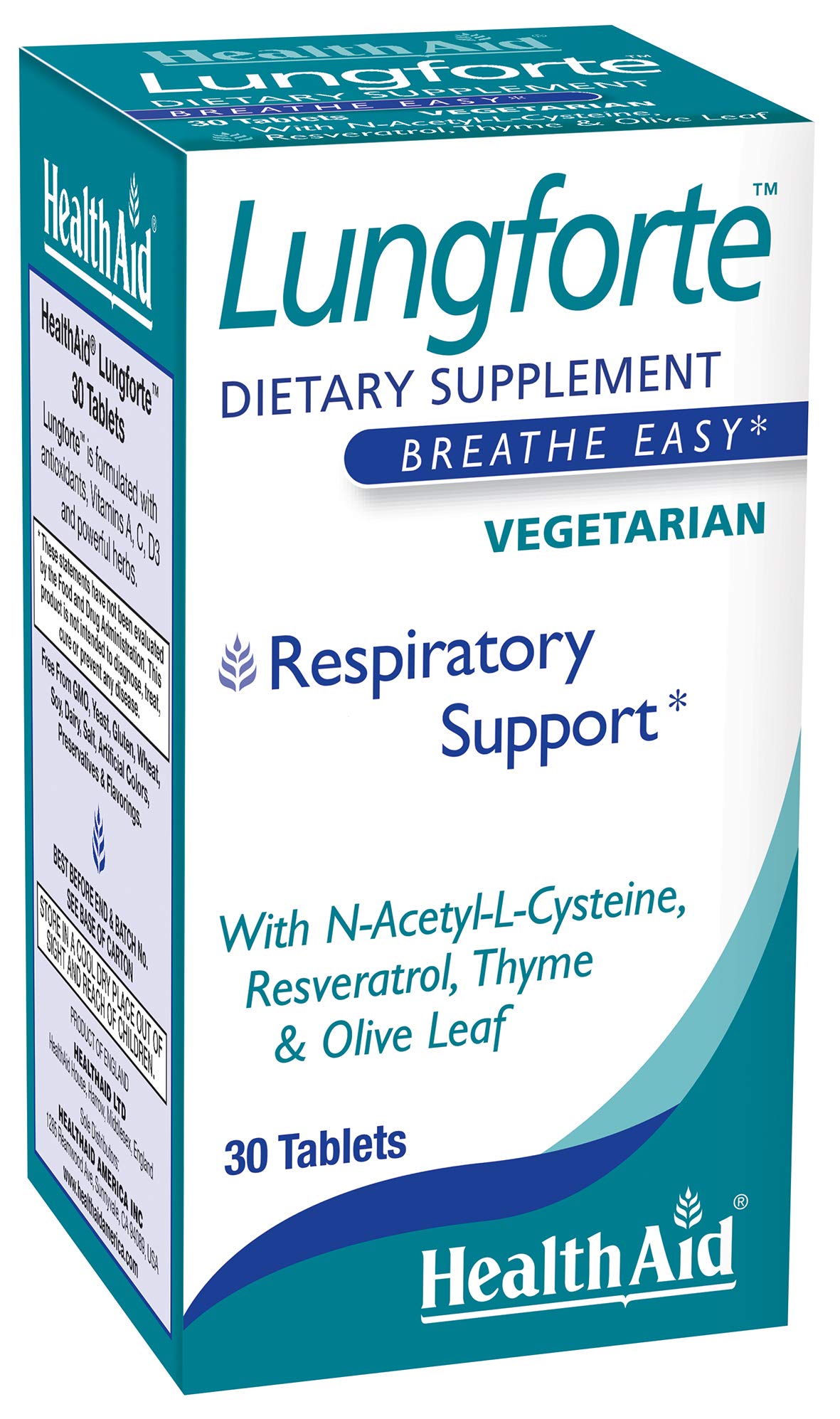 HealthAid LungForte 30 Tablets – Daily Antioxidant Lung Support with NAC, Resveratrol, Olive Leaf, Thyme & Vitamins A, C & D3 – Vegetarian, Non‑GMO HealthAidBuy Supplements Australia