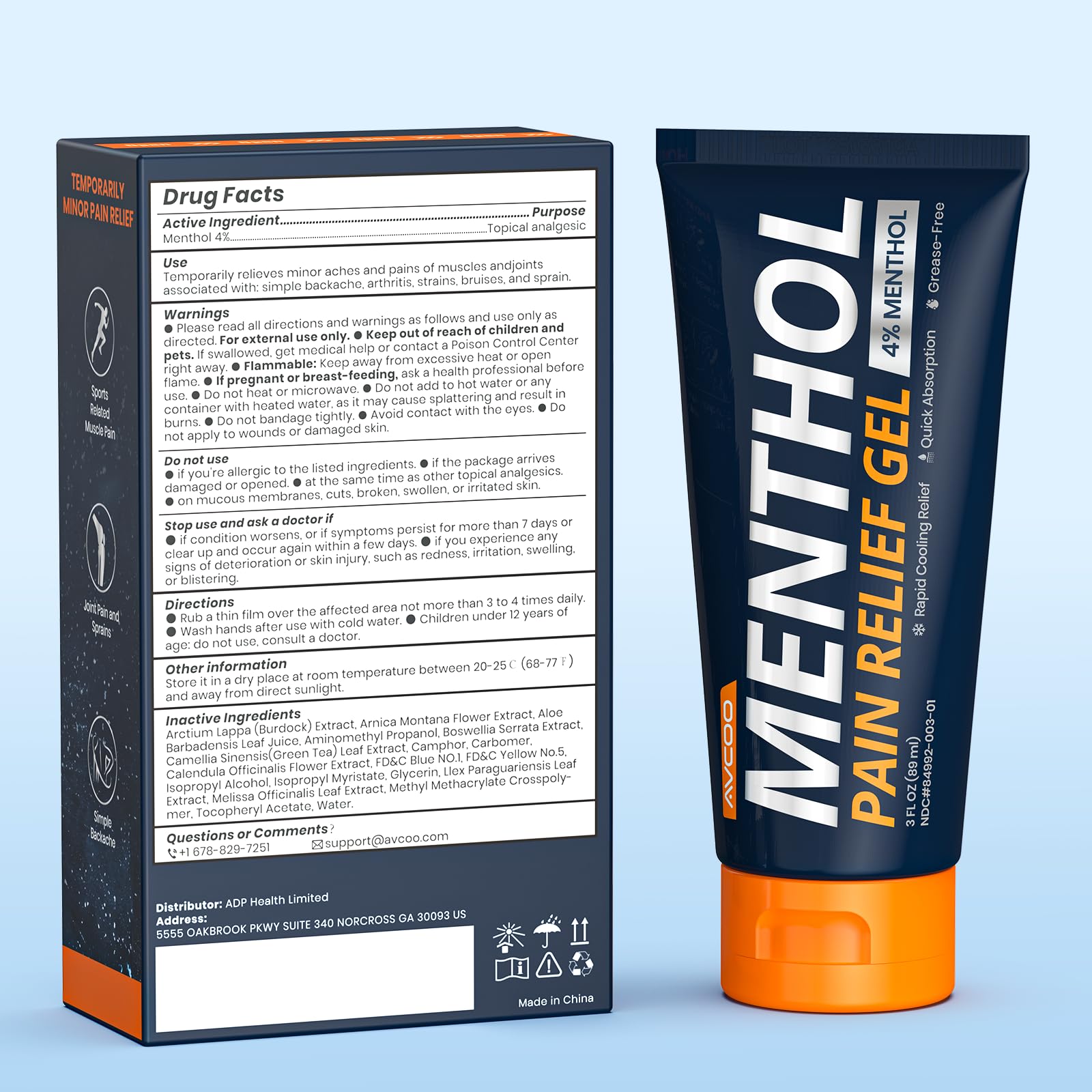 AVCOO 4% Menthol Pain Relief Gel, Cooling Sensation for Arthritis, Knees, Joint, Sore Muscle, Neck, Shoulder and Lower Back Pain Relief, Grease-Free Gel, 2 Packs (3 OZ Per Pack) AVCOOBuy Supplements Australia