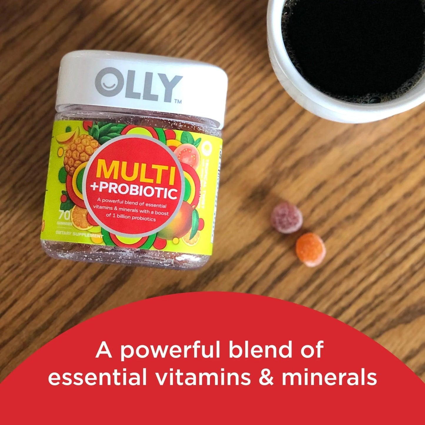OLLY Multi + Probiotic Adult Multivitamin Gummy, 1 Billion CFUs, Digestive and Immune Support & Metabolism Gummy Rings, Apple Cider Vinegar, Vitamin B12, Chromium, Energy and Digestive Health OLLYBuy Supplements Australia