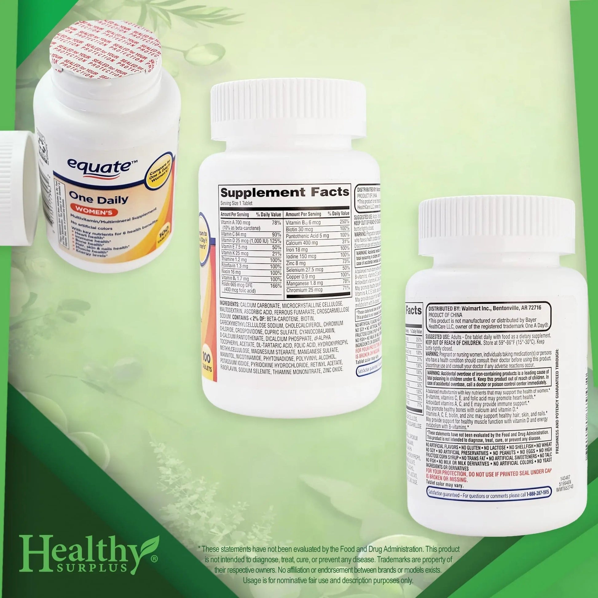 Healthy Surplus Equate One Daily Women's Multivitamin/Multimineral Supplement 100 Tablets and Vital Volumes Vitams Healthy SurplusBuy Supplements Australia