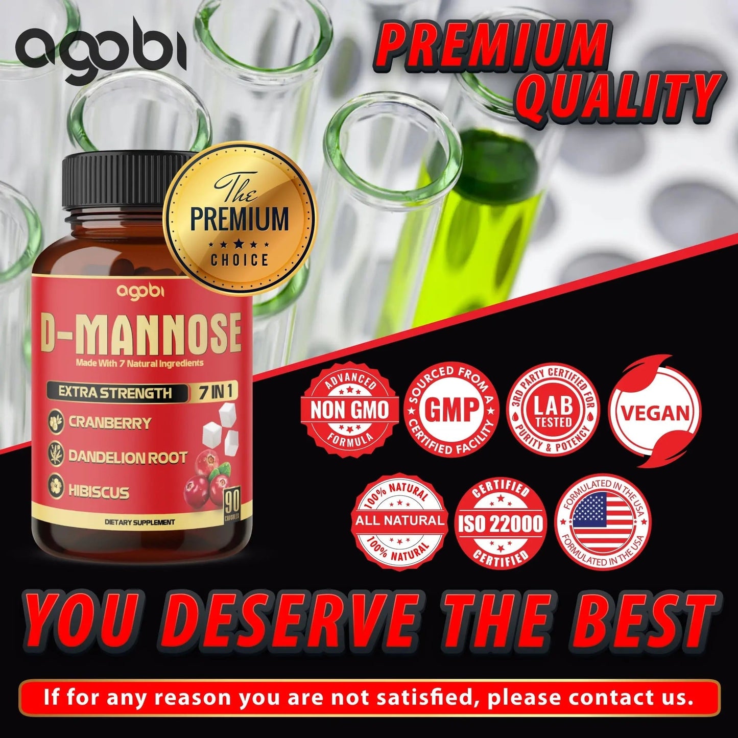 agobi D-Mannose Capsules - 7 Herbs with Cranberry, Dandelion, Hibiscus and More - Support Flush Impurities and Urinary Tract Health - 90 Vegan Capsules 3-Month Supply agobiBuy Supplements Australia